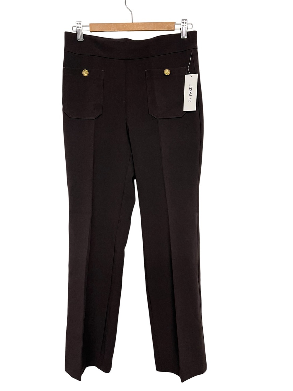 New 77 Peak‎ Brown Straight-Leg Women's Pants Front Patch Pockets Pull On